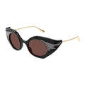 Gucci Sunglasses Geometric Full Rim, Shiny Black with Crystal Strass/Gold Frame and Brown Lens GG1327S001