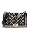 Calfskin Tweed Sequin Stitched Medium Boy Flap Black White