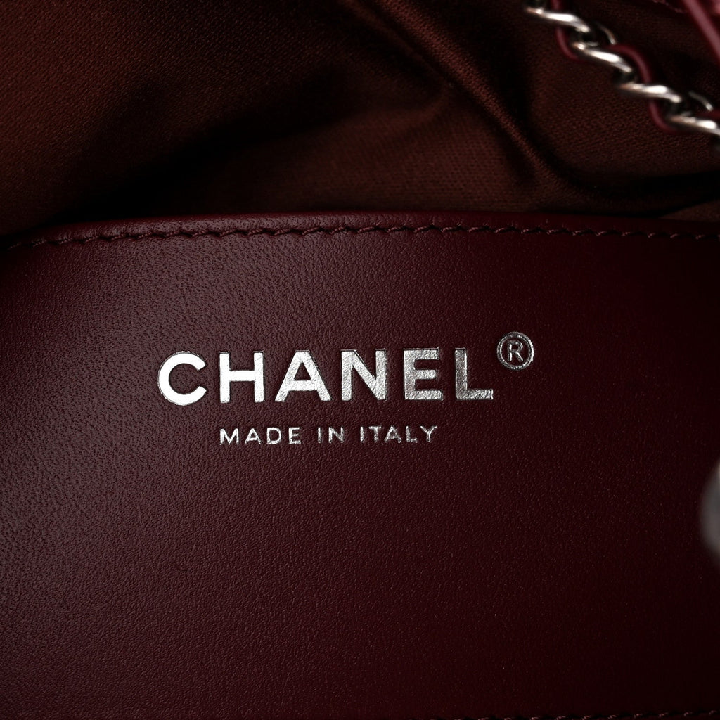 Shiny Crumpled Calfskin Quilted Medium Chanel 25 Handbag Dark Burgundy