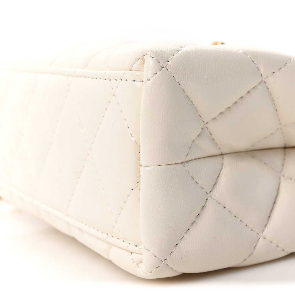 Shiny Aged Calfskin Quilted Nano Kelly Shopper White