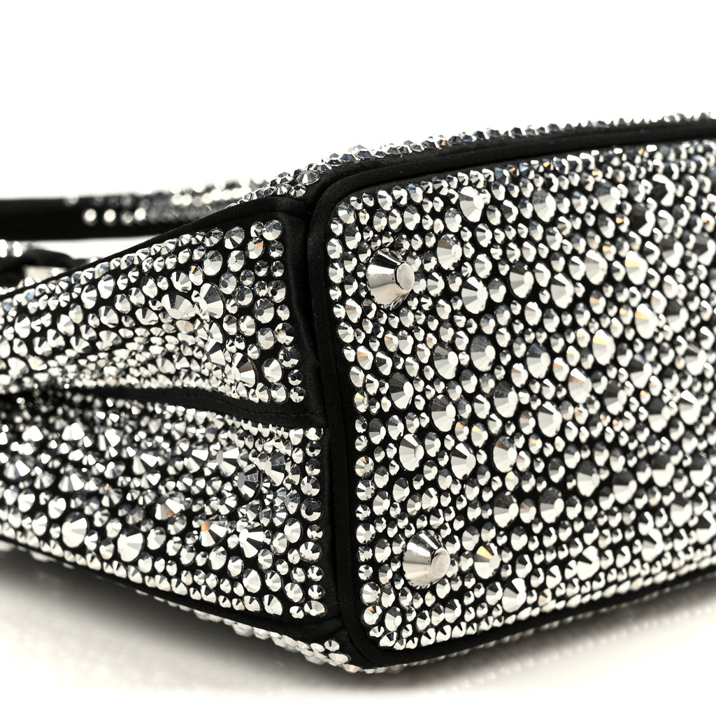 Satin Crystal Mini Galleria Double Zip Tote Metal