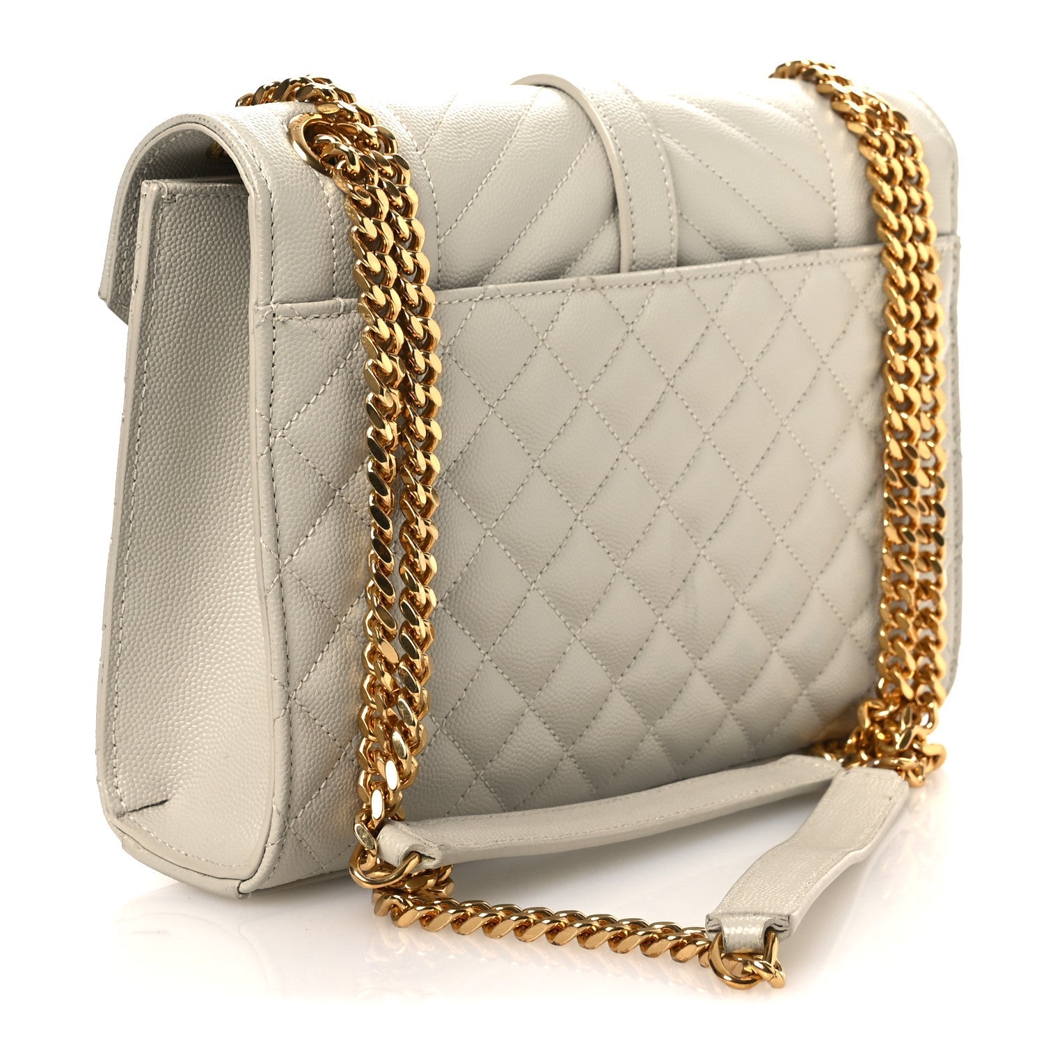 Grain De Poudre Textured Mixed Matelasse Medium Triquilt Monogram Satchel Crema Soft
