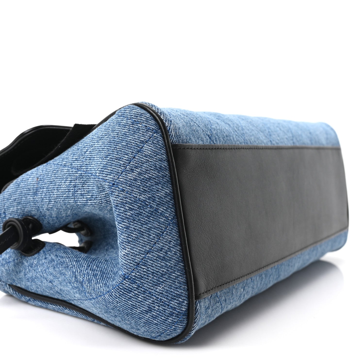 Calfskin Denim Quilted Urban Essentials Small Shopping Bag  Black Blue