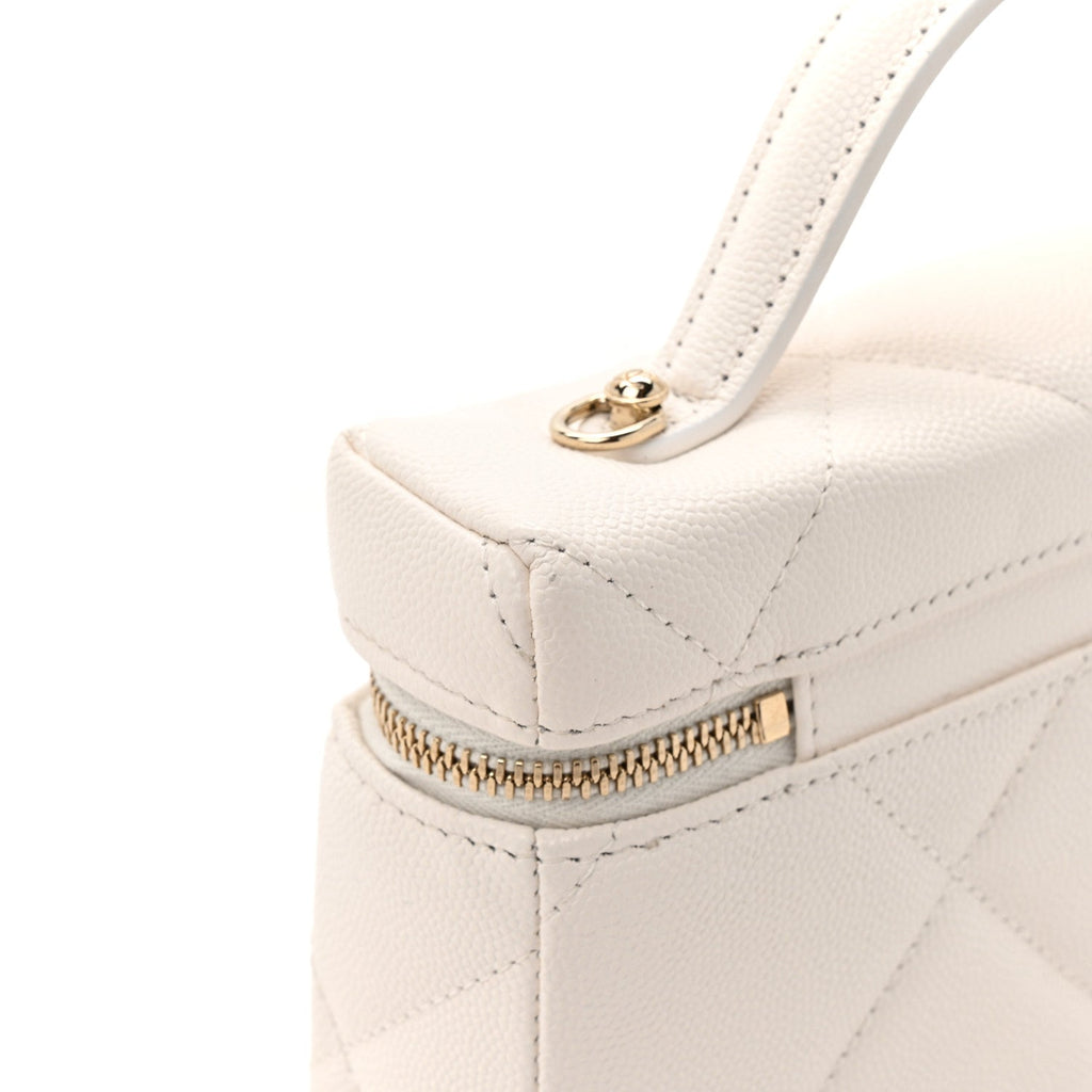 Caviar Quilted Top Handle Slim Vanity With Chain White