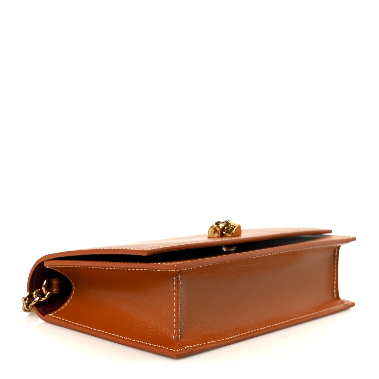 Calfskin Mini Skull Chain Crossbody Bag Caramel Tan