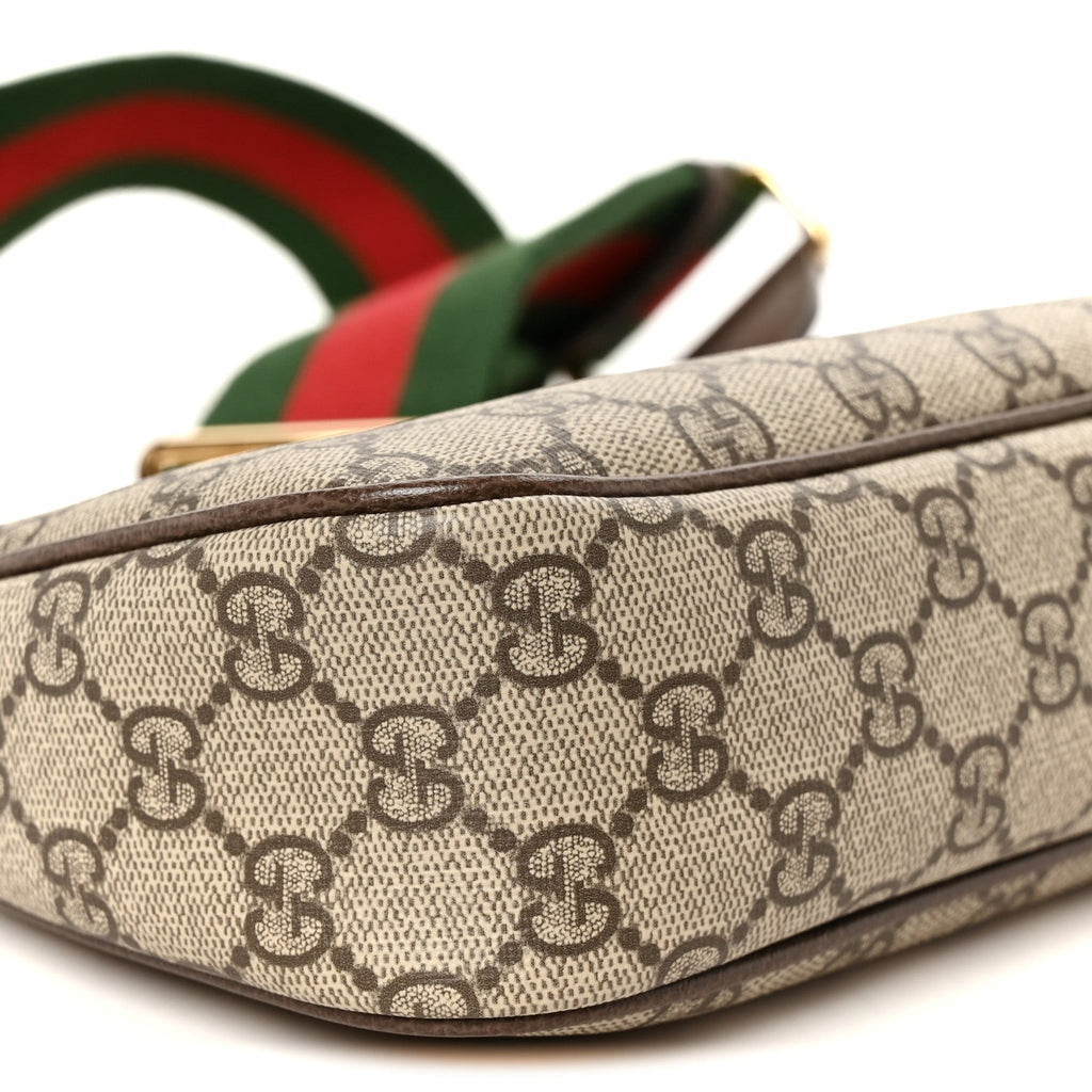 GG Supreme Monogram Textured Dollar Calfskin Web Small Ophidia GG Handbag Beige Ebony New Acero