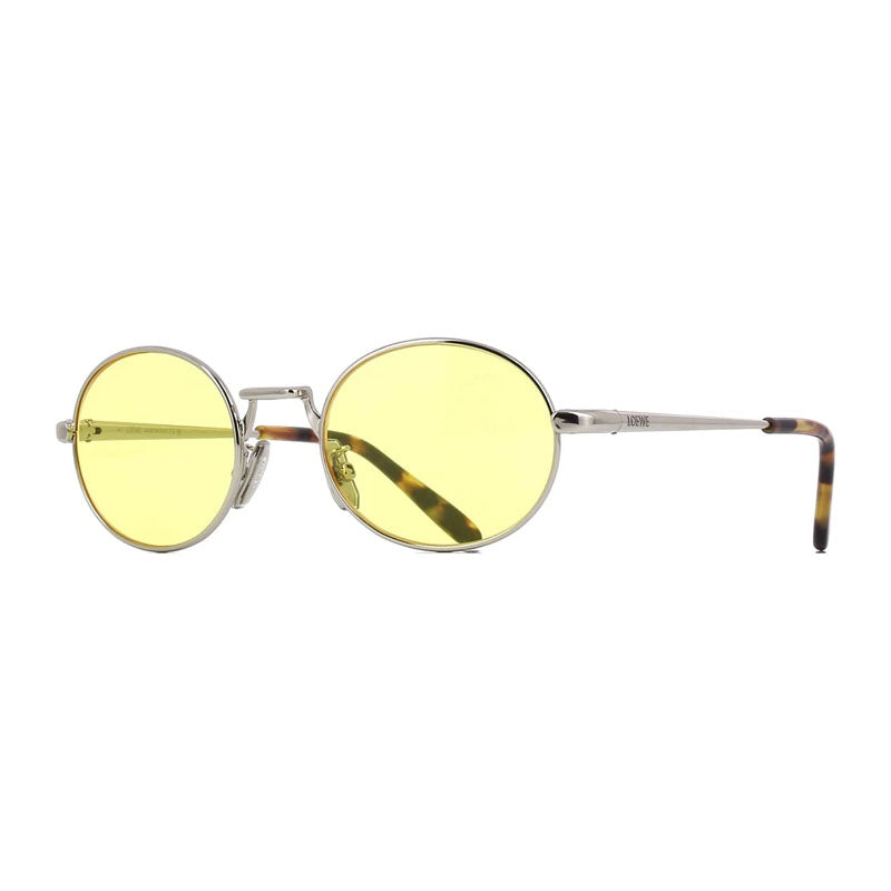 Loewe Sunglasses Oval Full Rim, Shiny Palladium Frame and Yellow Lens LW40151U16J