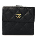Caviar Quilted Compact French Flap Wallet Black