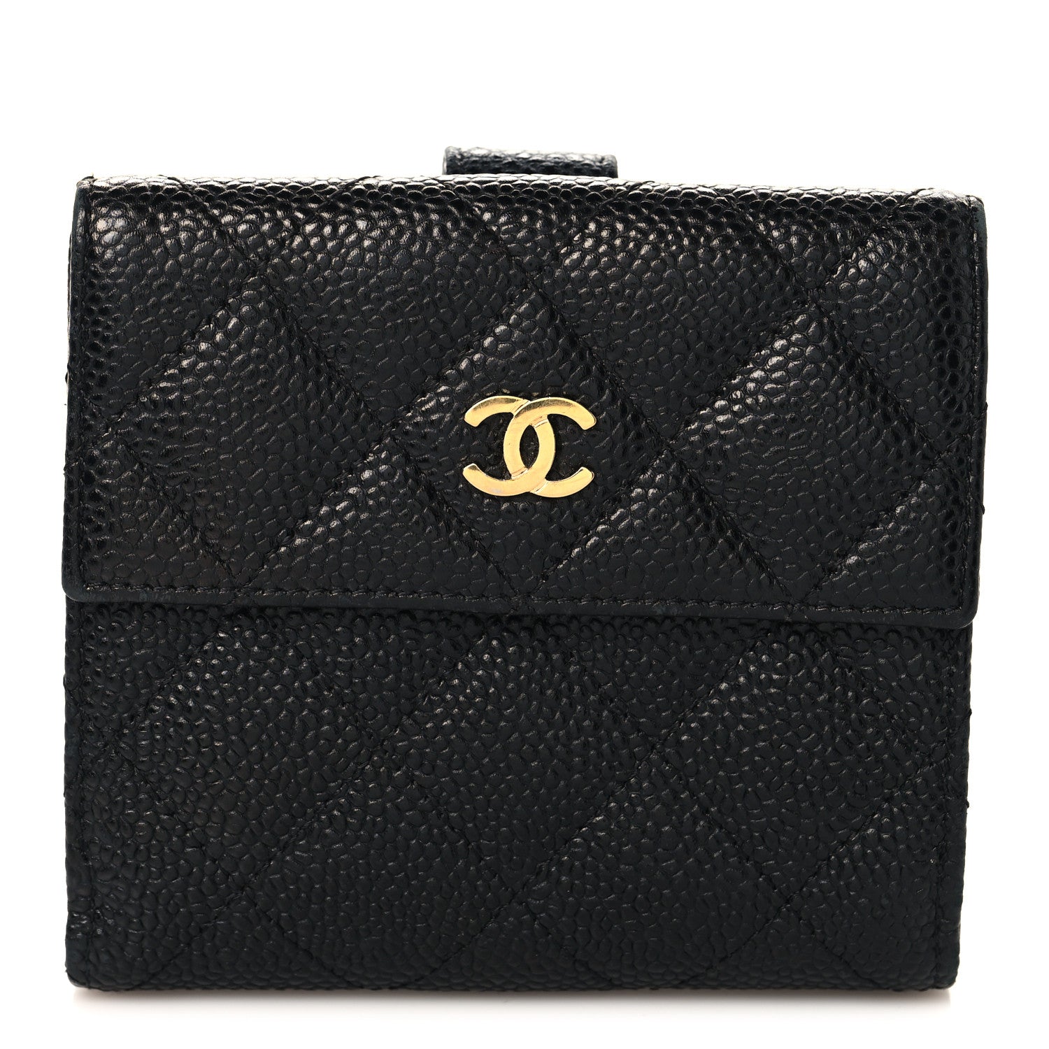 Caviar Quilted Compact French Flap Wallet Black
