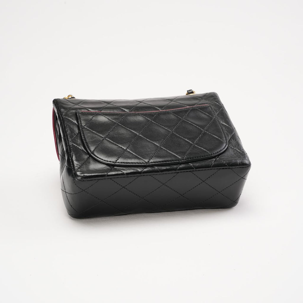 Chanel Vintage Mini Square Flap Bag Lamb Black Red 1991