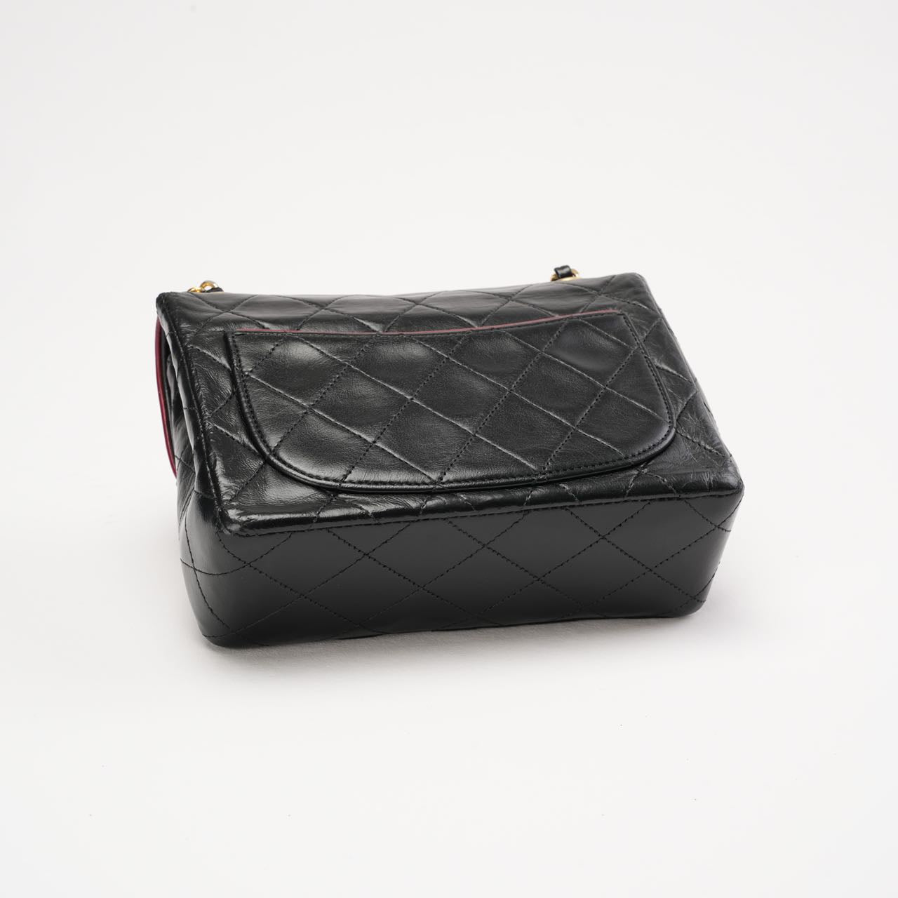 Chanel Vintage Mini Square Flap Bag Lamb Black Red 1991
