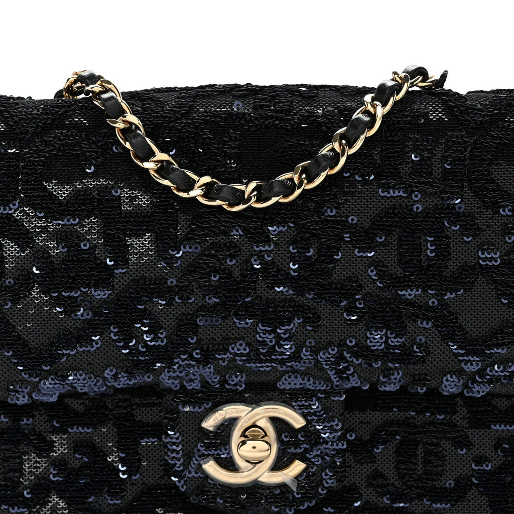 Sequin Quilted Small Single Flap Black