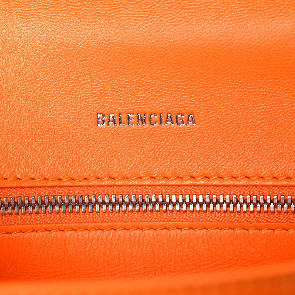 Shiny Calfskin Crocodile Embossed Small Hourglass Top Handle Bag Pop Orange