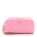 Caviar Quilted Toiletry Case With Chain Pink