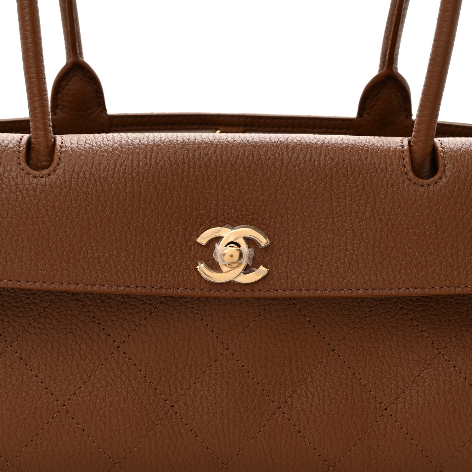 Grained Calfskin Stitched Urban Essentials Small Shopping Bag Camel
