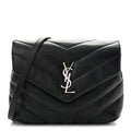 Calfskin Y Quilted Monogram Toy Loulou Crossbody Bag Black