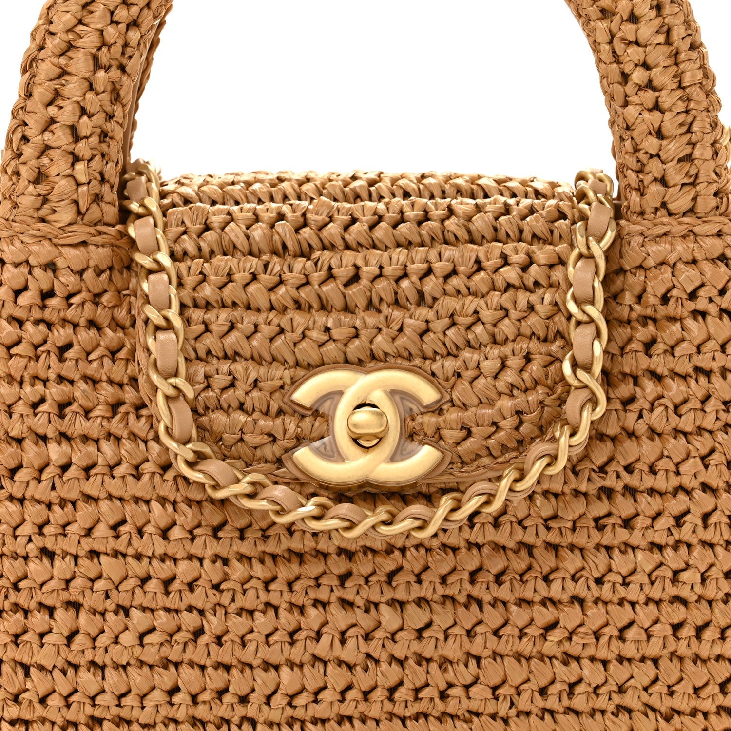 Braided Raffia Nano Kelly Flap Bag Dark Beige