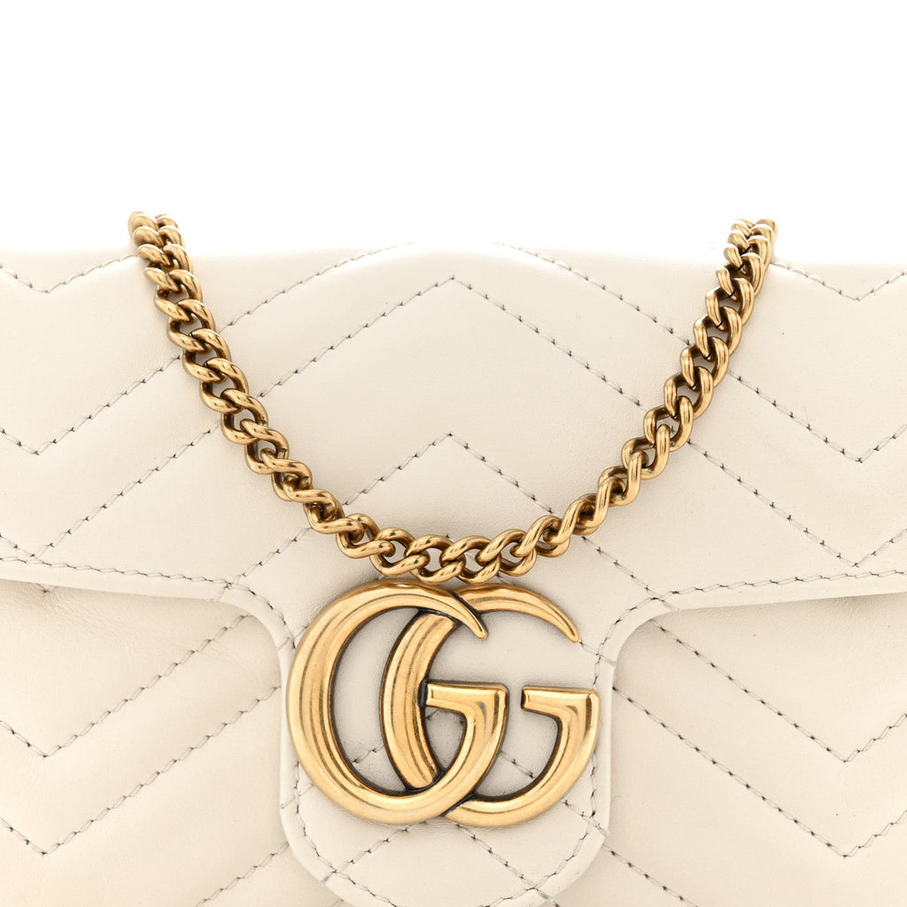 Calfskin Matelasse Super Mini GG Marmont Shoulder Bag White