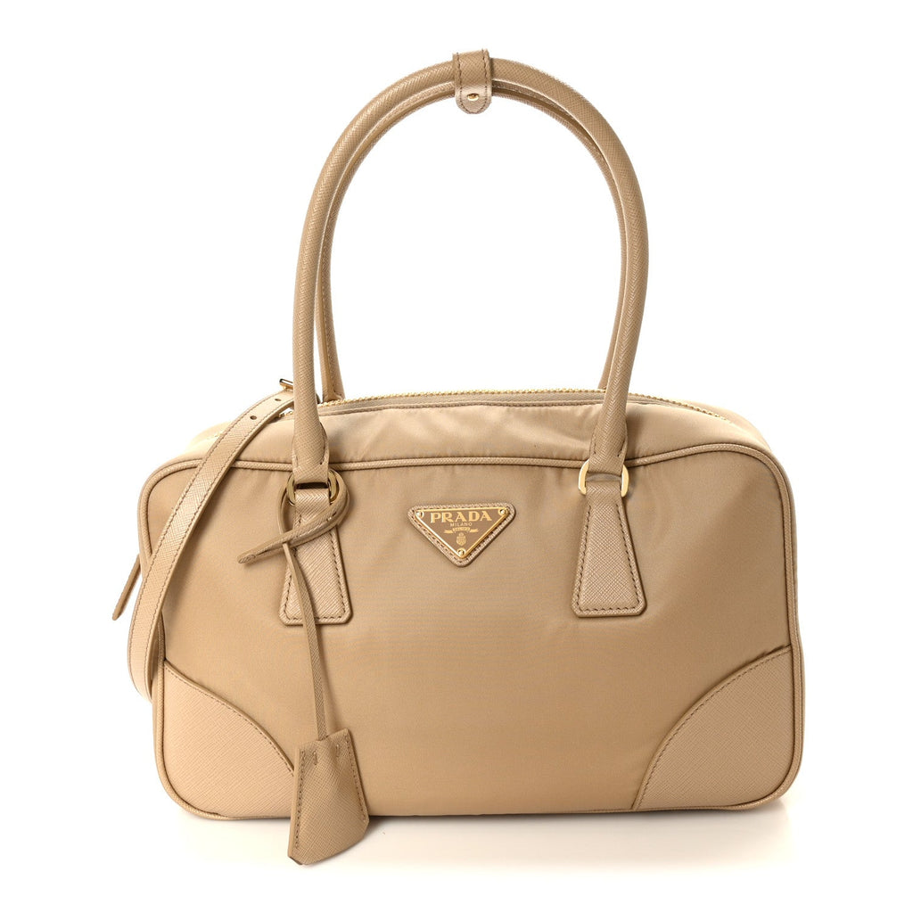 Re-Nylon Saffiano Medium Re-Edition 1978 Two Handle Bag Cammello