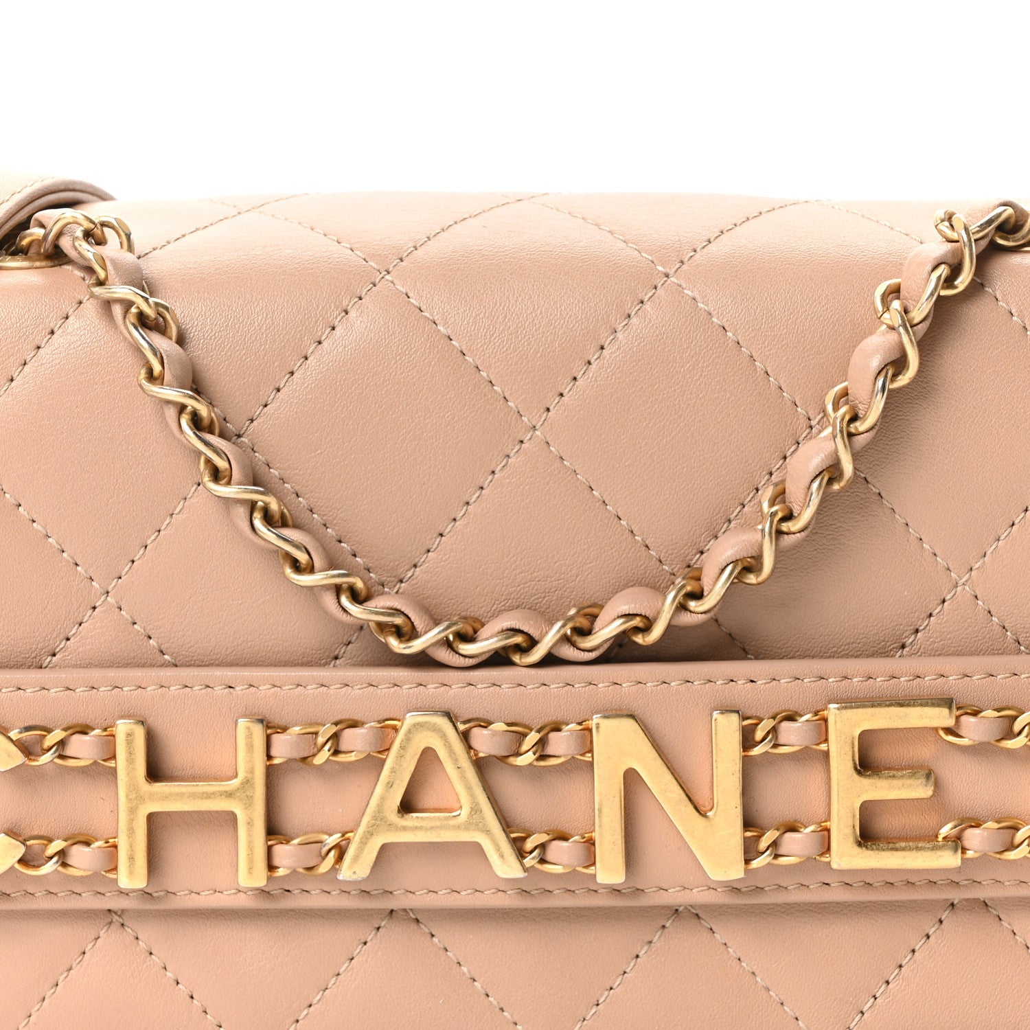 Calfskin Quilted Small Enchained Flap Beige