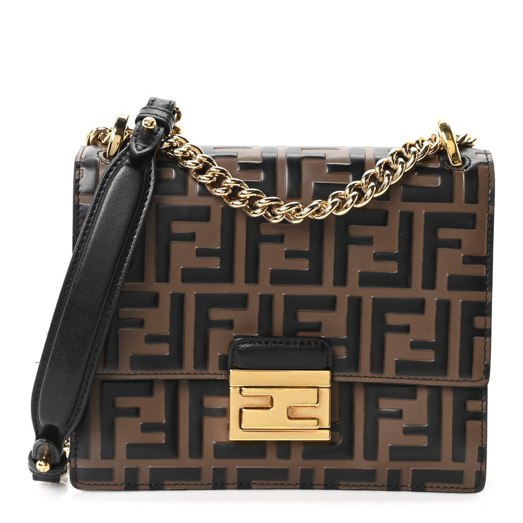 Vitello Liberty Bi-Color FF 1974 Embossed Small Kan U Shoulder Bag Maya Black