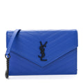 Grain De Poudre Matelasse Chevron Monogram Envelope Chain Wallet Blue Majorelle