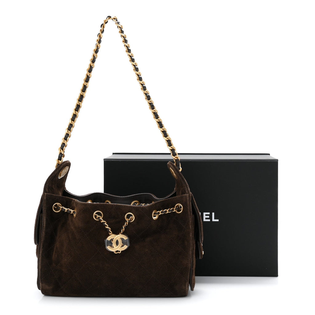 Suede Quilted Mini Chanel 25 Handbag Dark Brown