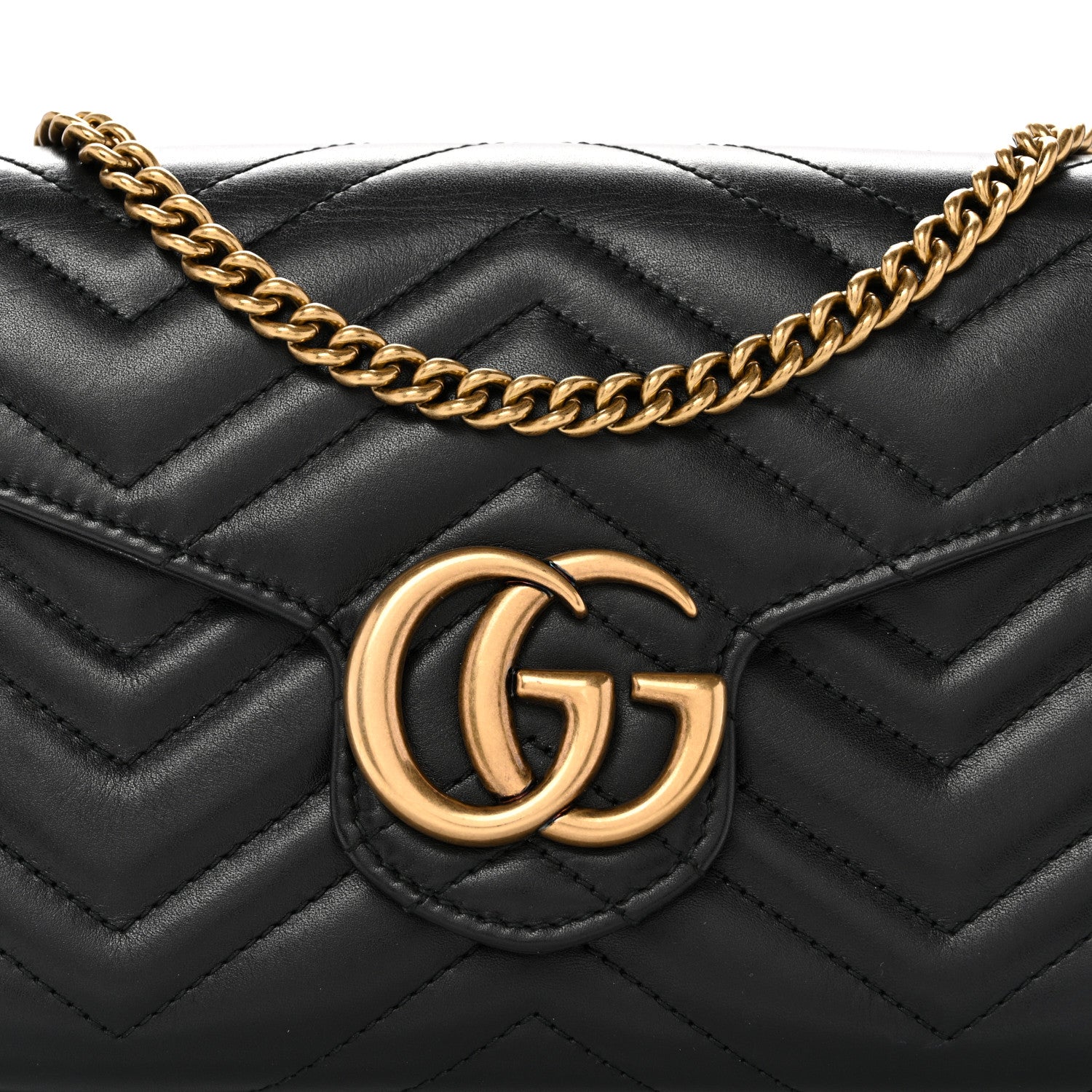Calfskin Matelasse GG Marmont Chain Wallet Black Black