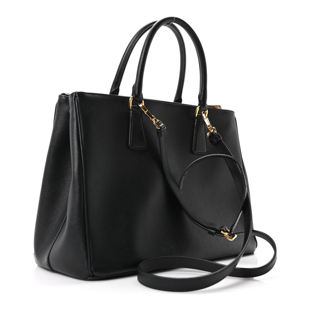 Saffiano Lux Large Galleria Double Zip Tote Black