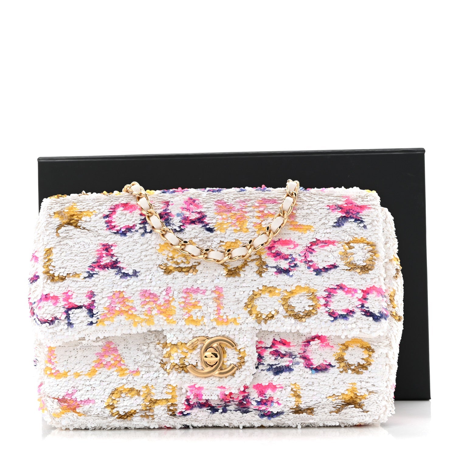 Sequin Logo CC Small Single Flap White Multicolor