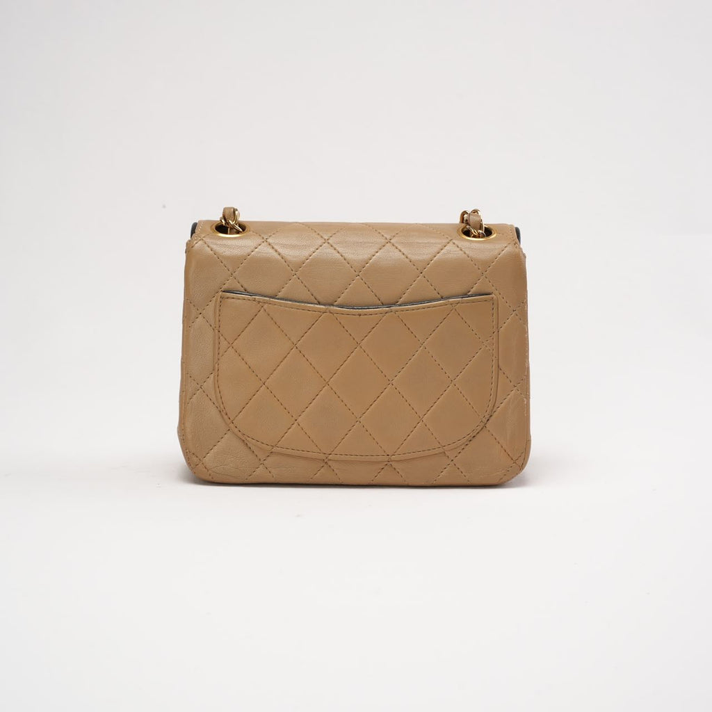 Chanel Vintage Classic Two Tone Mini Square Flap Lamb Beige 1991