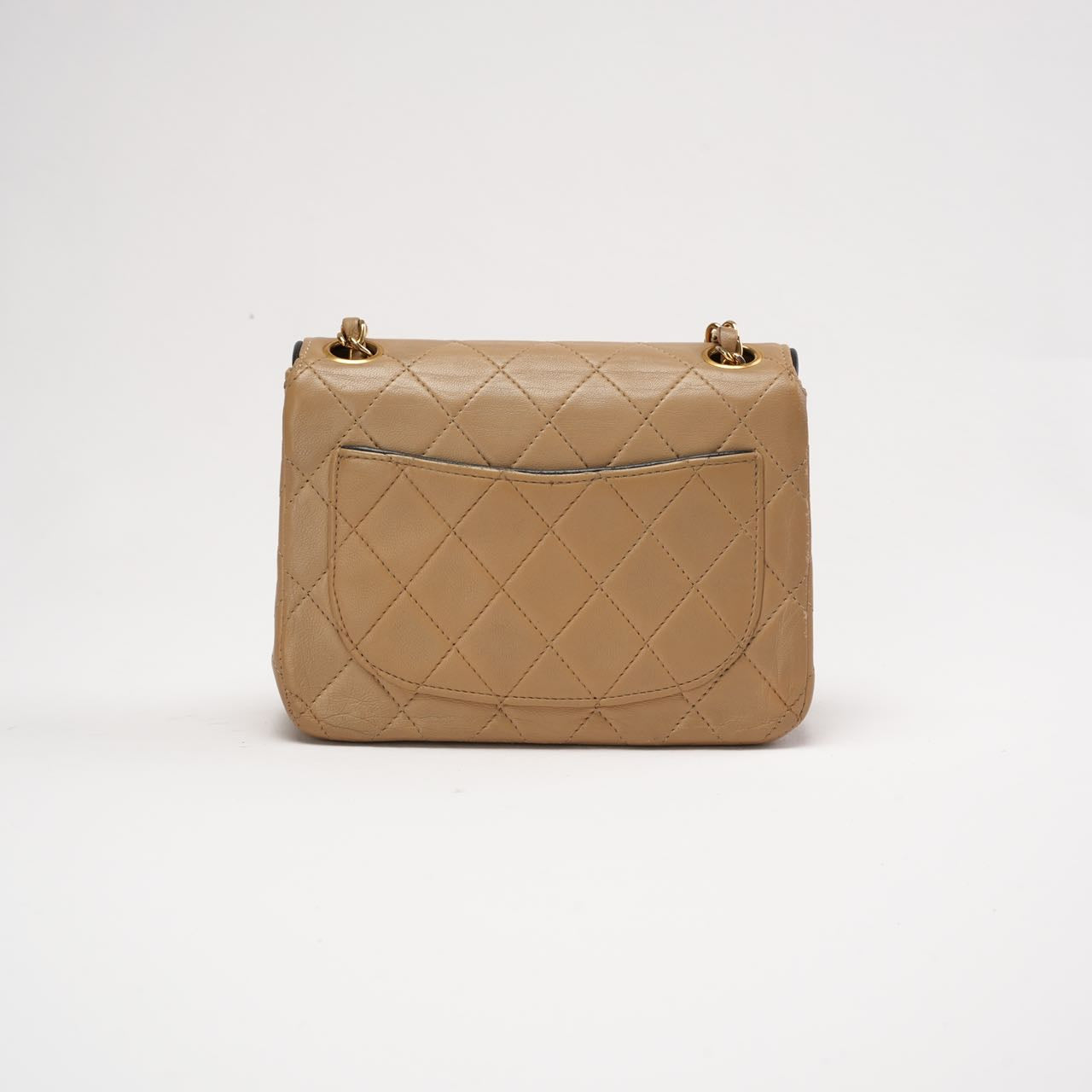 Chanel Vintage Classic Two Tone Mini Square Flap Lamb Beige 1991