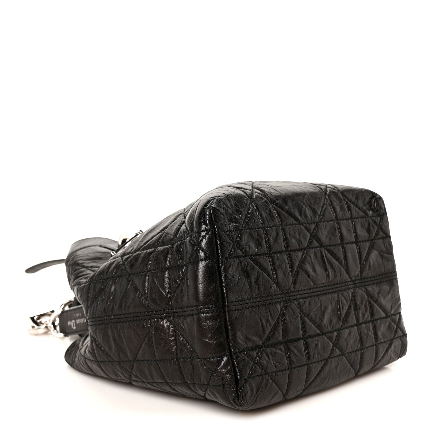 Crinkled Calfskin Macrocannage Small Toujours Vertical Tote Black