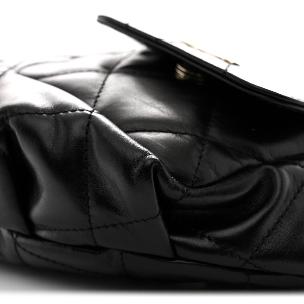 Shiny Aged Calfskin Quilted CC Pockets Jacket Waist Belt Bag Black