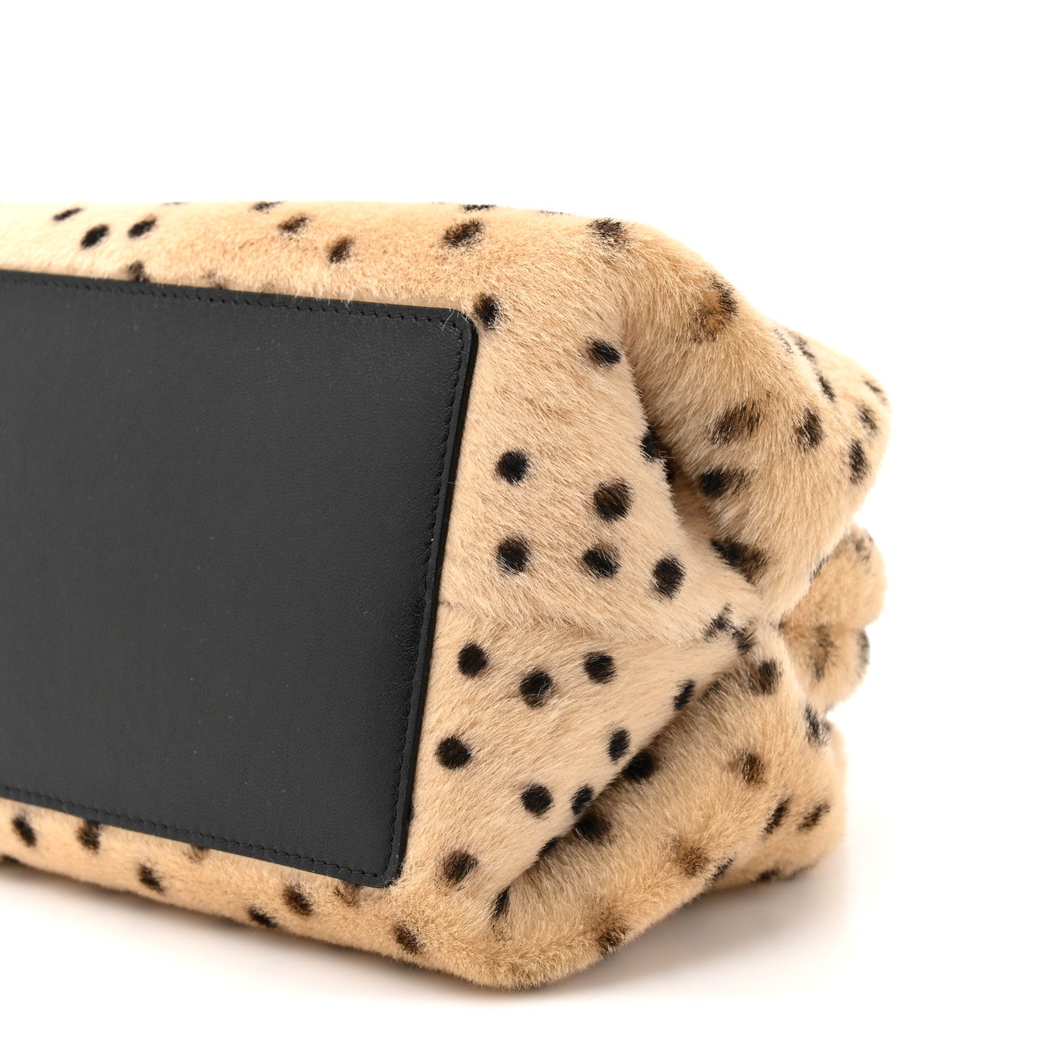 Pony Hair Cheetah Printed Lambskin Clutch With Chain Beige Black