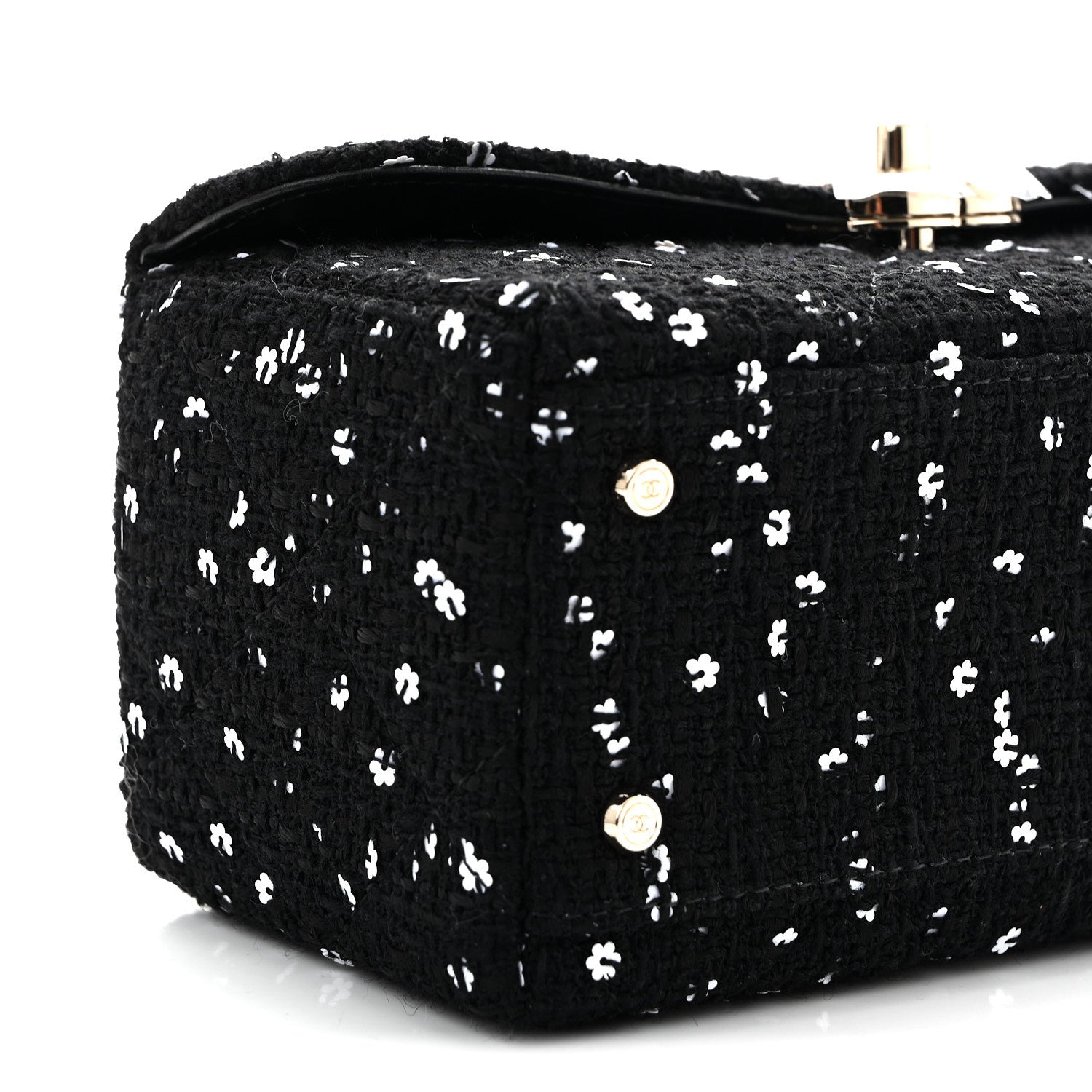 Tweed Sequin Quilted Top Handle Box Bag Black