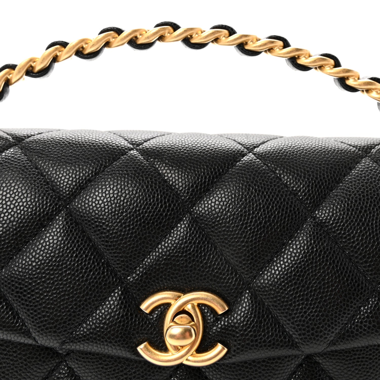 Caviar Quilted 31 Rue Cambon Mini Top Handle Flap Black