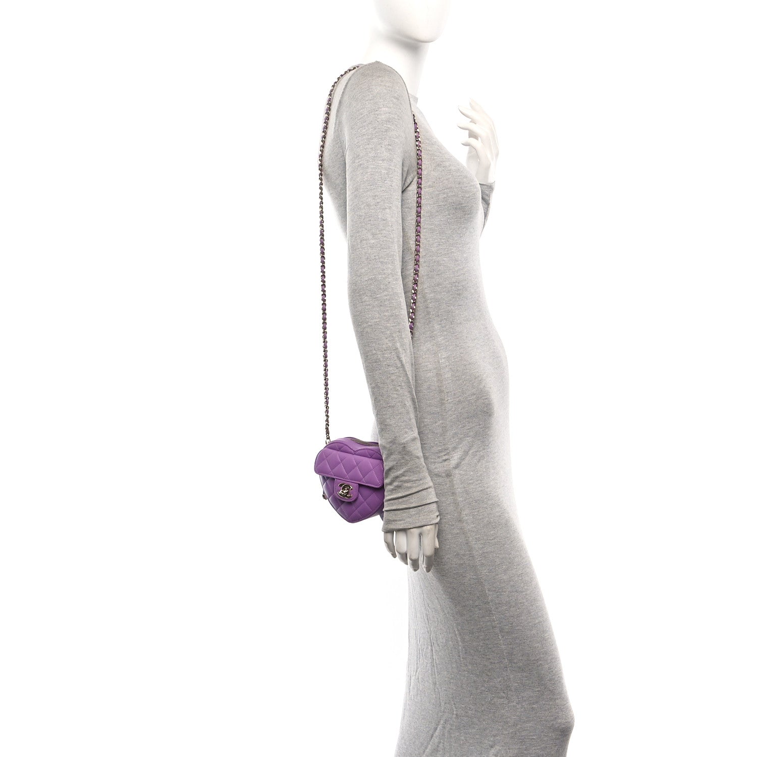 Lambskin Quilted CC In Love Heart Clutch With Chain Purple
