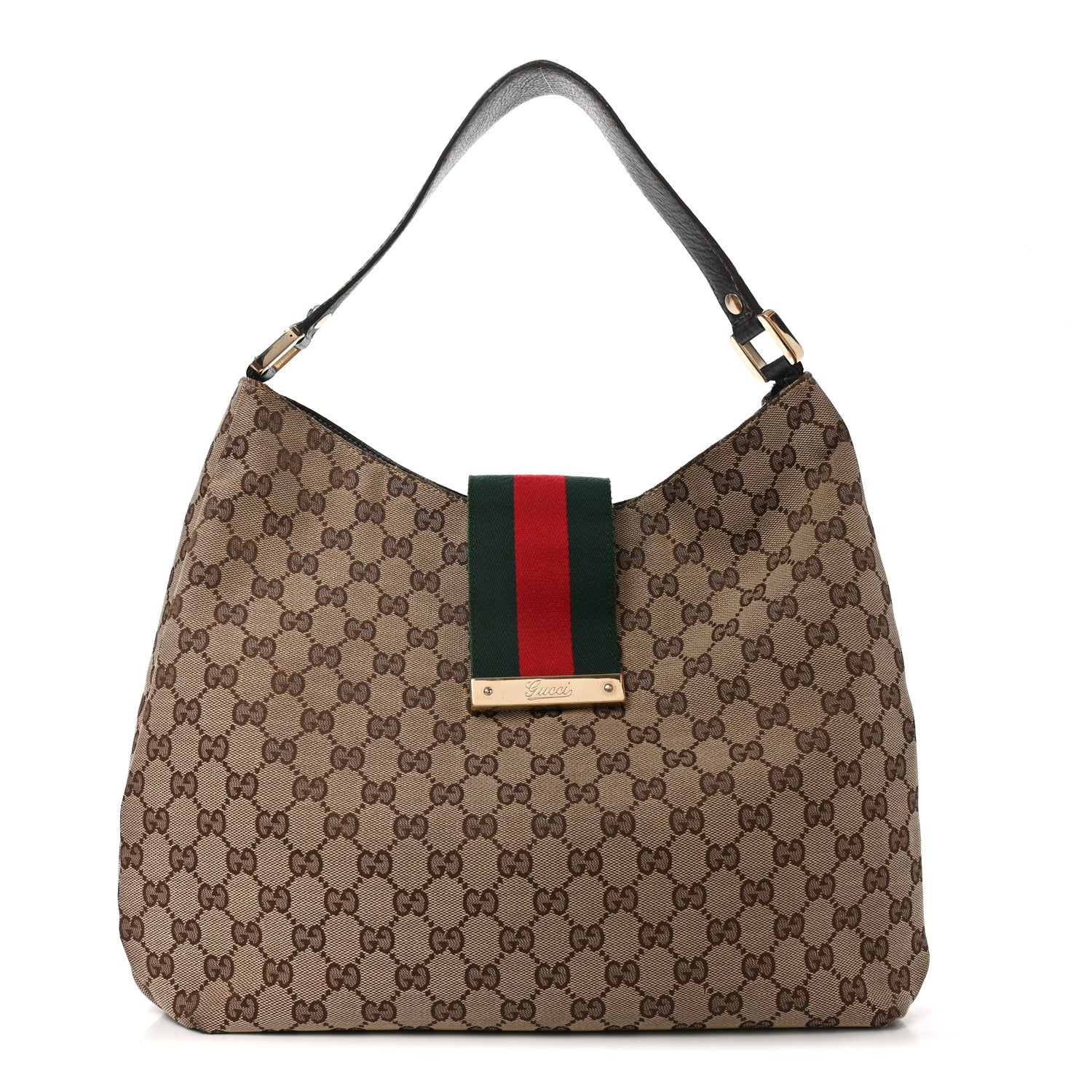 Monogram Large New Ladies Web Hobo Dark Brown