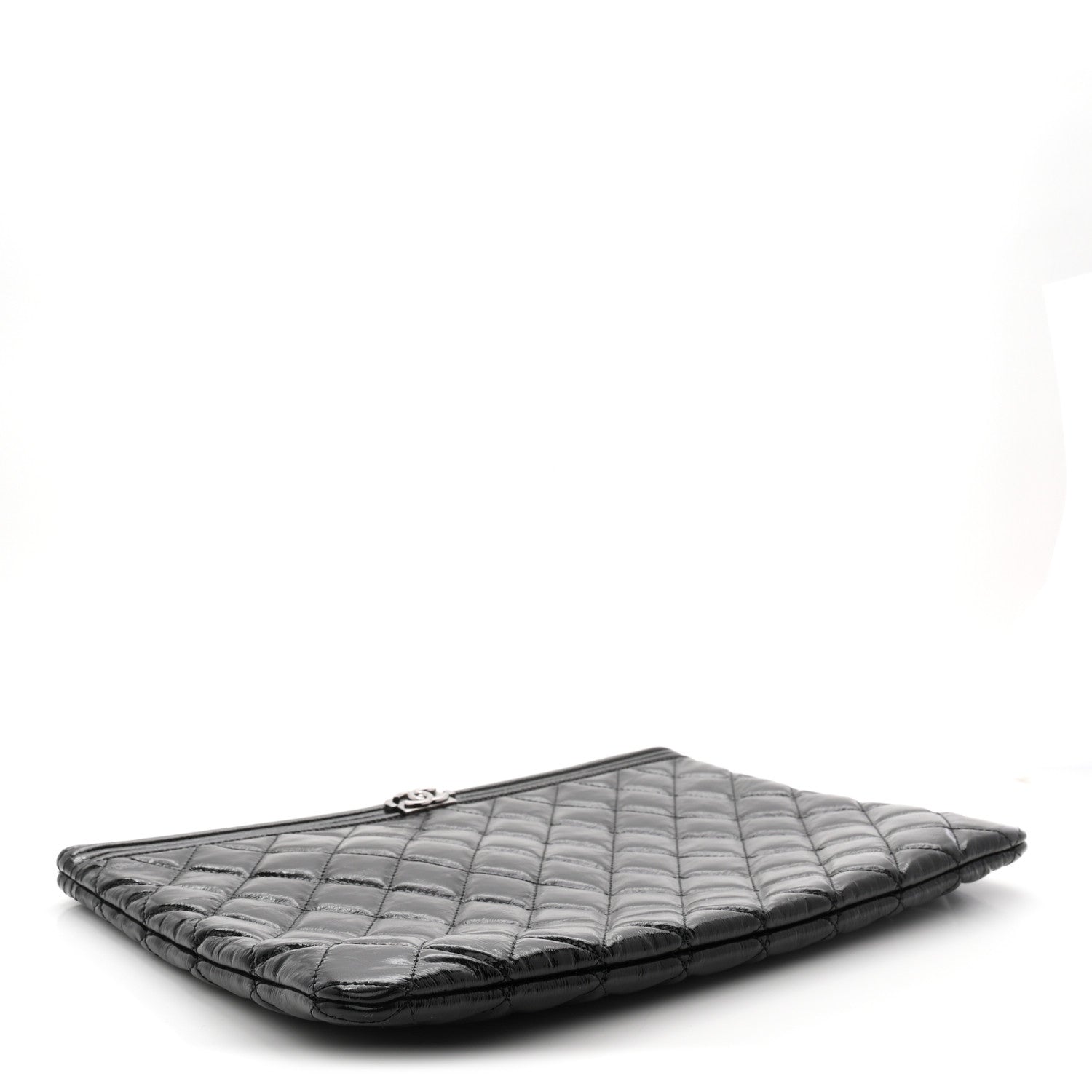 Patent Calfskin Quilted Medium Boy Cosmetic Case Black