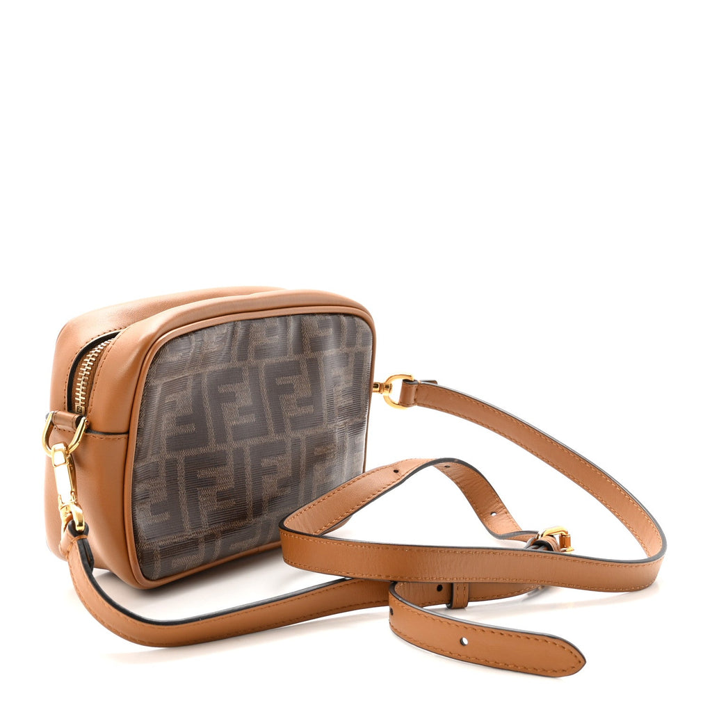 Glazed Fabric Vitello Century FF 1974 Stamp Patch Mini Camera Case Mogano Panna Caramello