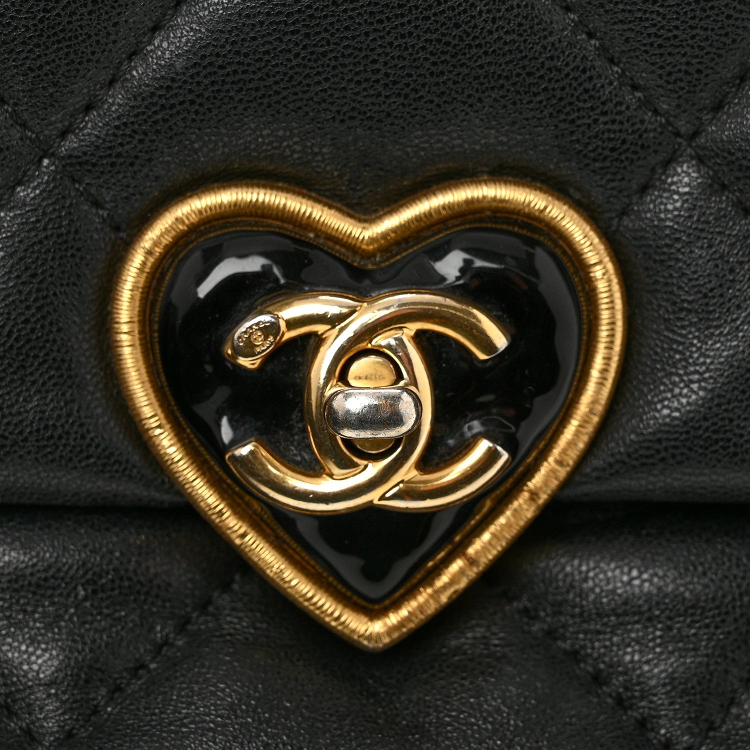 Lambskin Plexiglass Quilted Coco Love Flap Black
