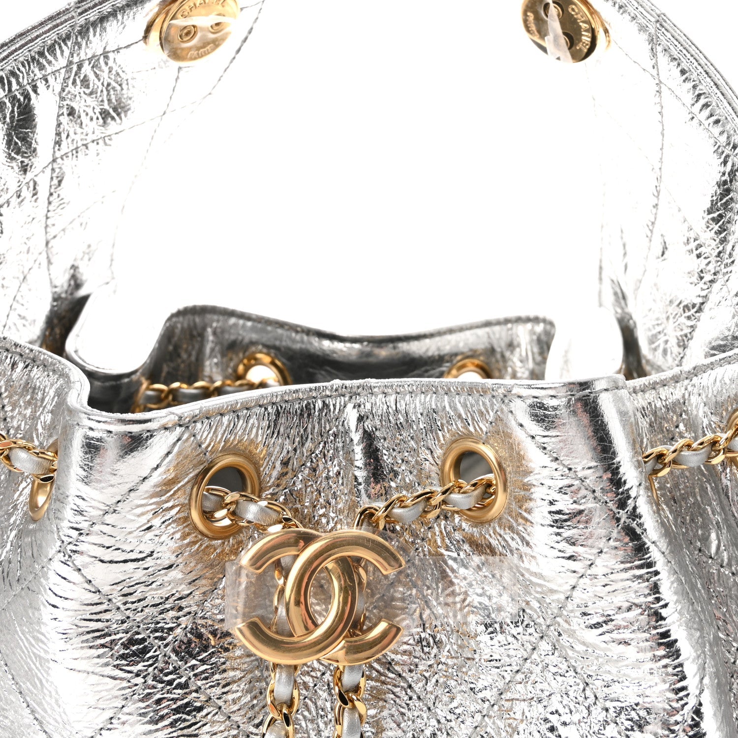 Metallic Aged Calfskin Quilted Small Chanel 25 Handbag Silvery