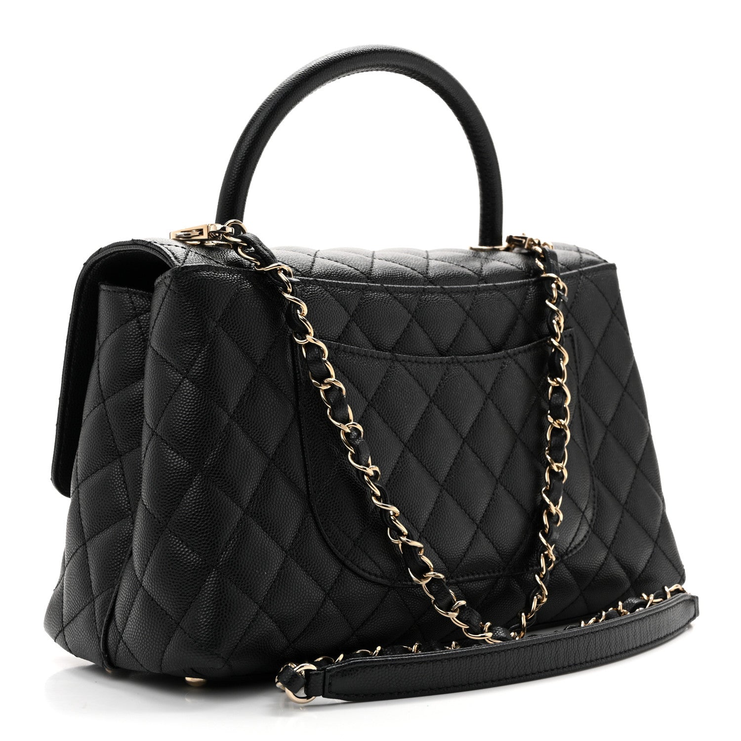 Caviar Quilted Small Coco Handle Flap Black