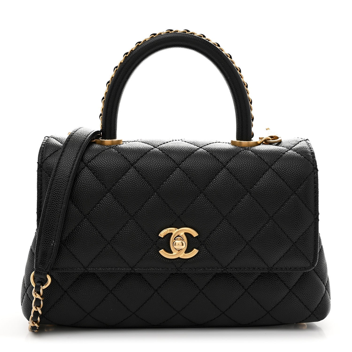 Caviar Quilted Mini Coco Chain Handle Flap Black