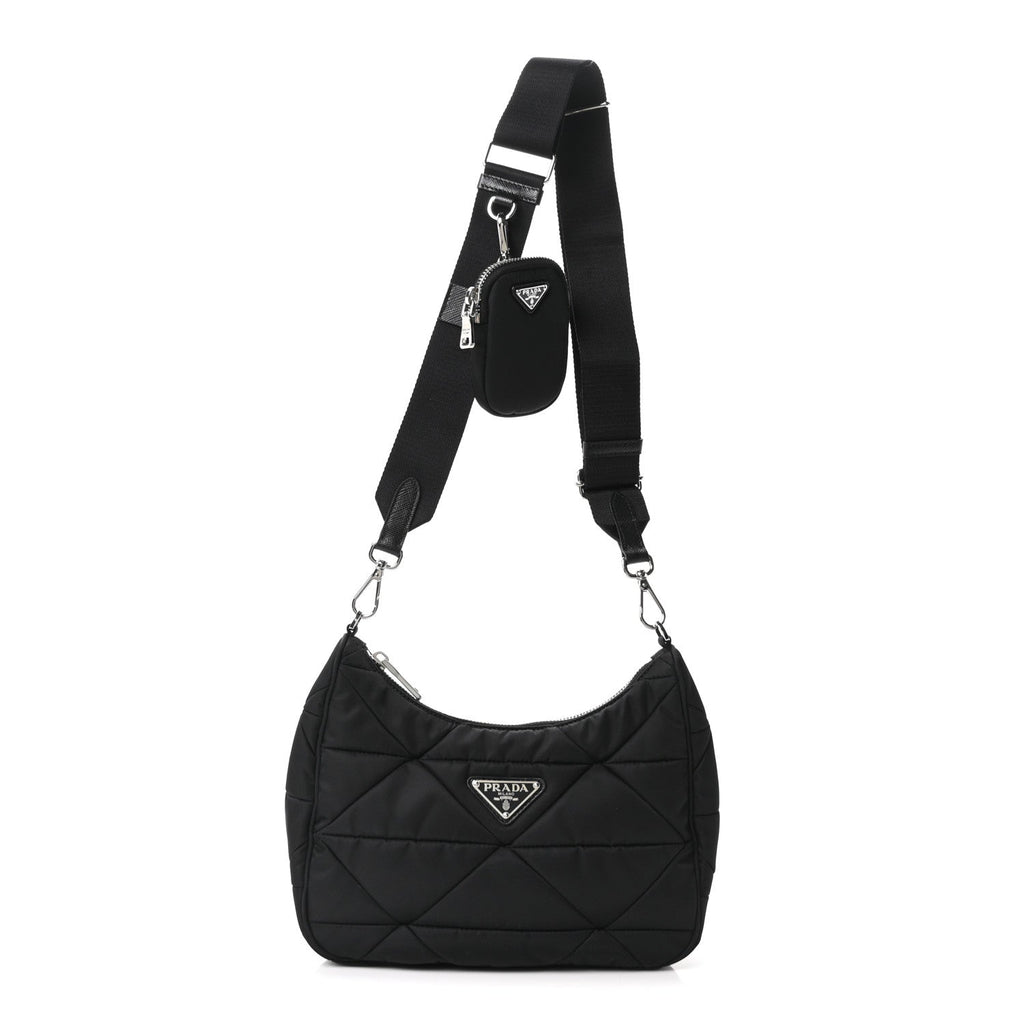 Re-Nylon Triangle Padded Patchwork Shoulder Bag Black