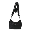 Re-Nylon Triangle Padded Patchwork Shoulder Bag Black