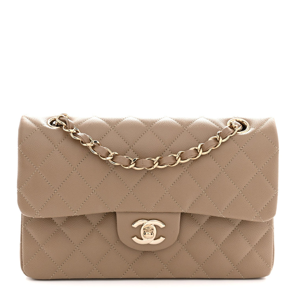 Caviar Quilted Small Double Flap Dark Beige