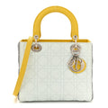 Grained Calfskin Cannage Medium Tri-Color Lady Dior Light Blue Grey Yellow