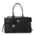 Grained Calfskin Stitched Urban Essentials Large Shopping Bag Black